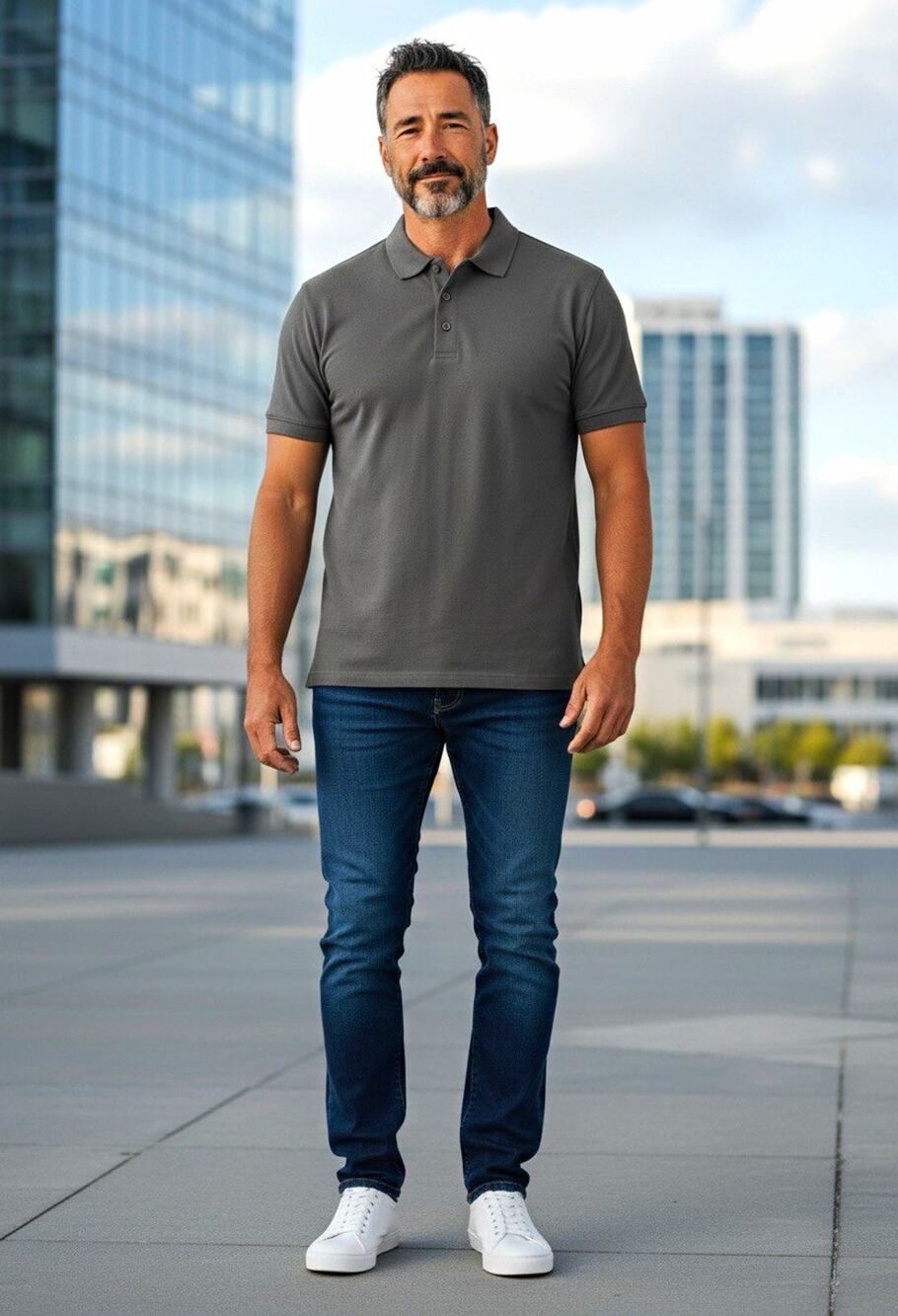 True Classic Polo Men's Gray Solid Short Sleeve Collared Button, Size L